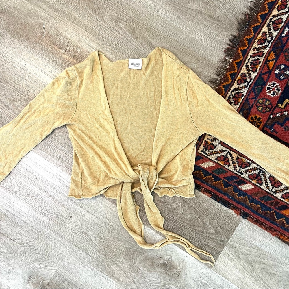 Vintage 90s beige wrap tie long sleeve blouse
